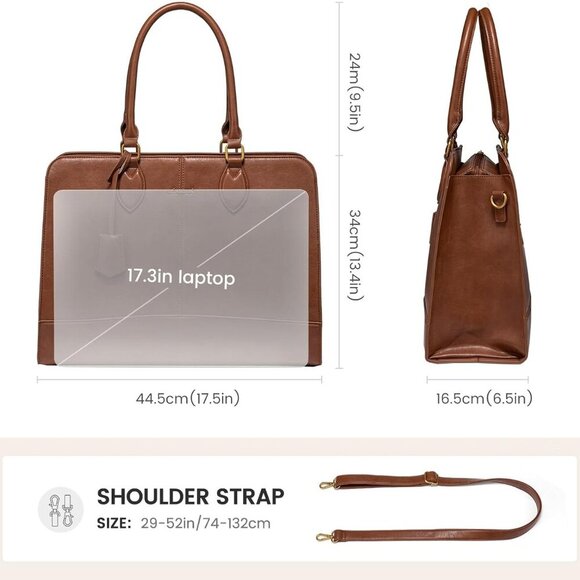 Laptop Tote Bag for Women, Vintage Leather Purse, Computer Briefcase, Waterproof - Picture 6 of 7